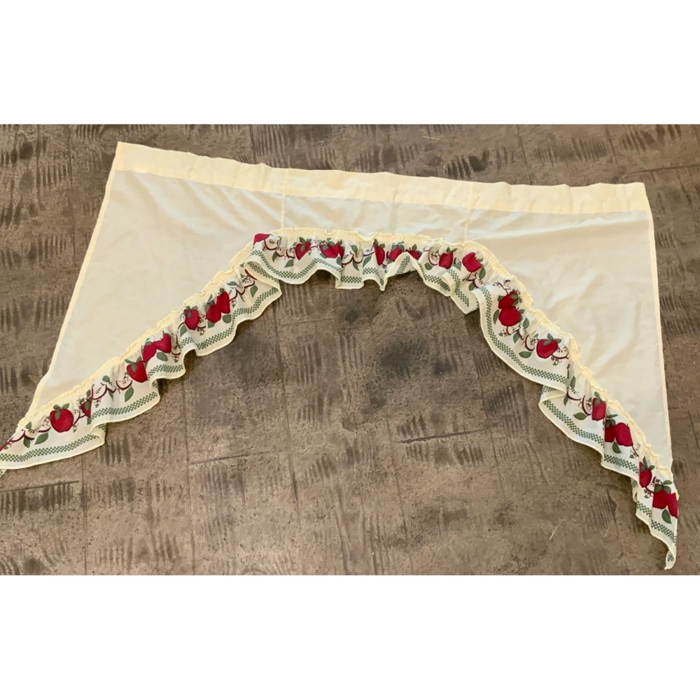 Vintage 1970 Kitchen Swag Valance Curtain Ruffled Apple
